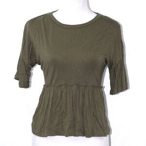 Green Fitted Peplum 3/4 Sleeve Blouse